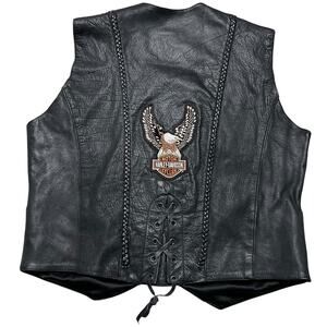 Vintage 90s Leather King Custom Patch / Pins Leather Vest - Braided Detail - XL